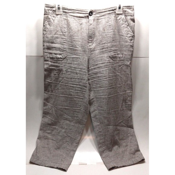 C&B Ladies Size 6 Striped Capris Front Back Pockets Linen Cotton Blend - Picture 8 of 9